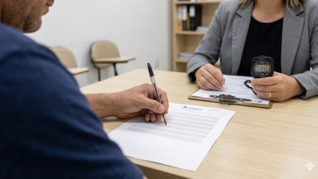 O teste psicotécnico é uma avaliação psicológica obrigatória utilizada para mensurar habilidades cognitivas, traços de personalidade, raciocínio lógico e controle emocional. 