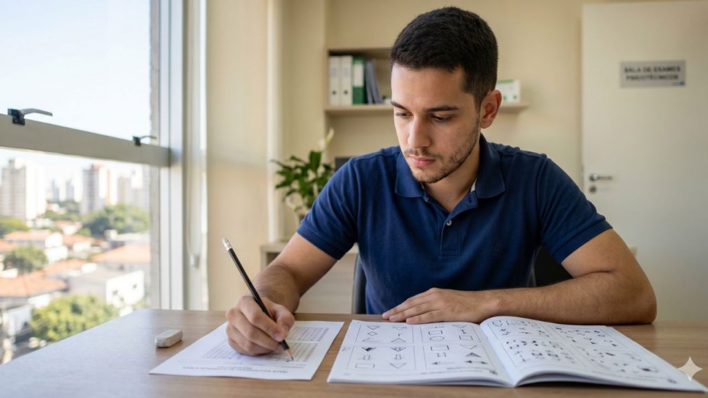 Pessoa estudando antes de fazer o exame oficial no Detran